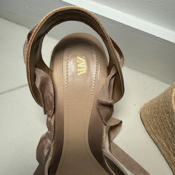ZARA Nude Satin Ribbon Espadrille Wedge Sandals – Size EU 41 = US Women’s 10 - Picture 3 of 5